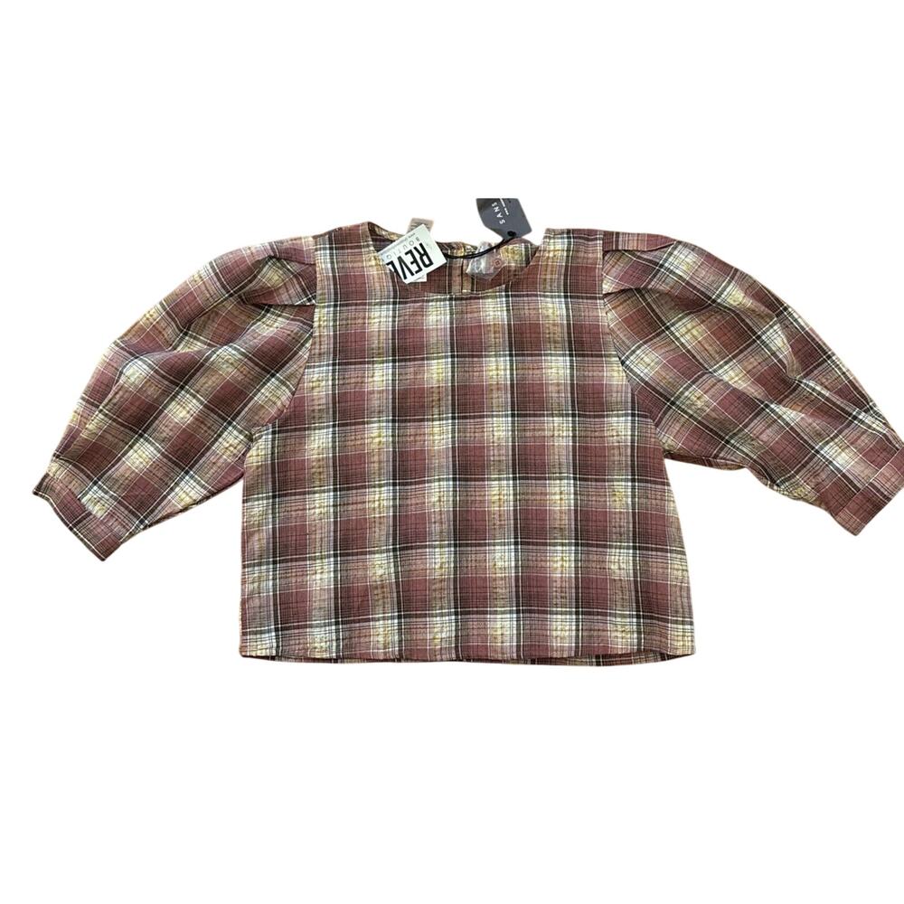 NWT Souci Shirt Womens Small Mauve Plaid Cropped‎ 3/4Sleeve Boho. Very Cute